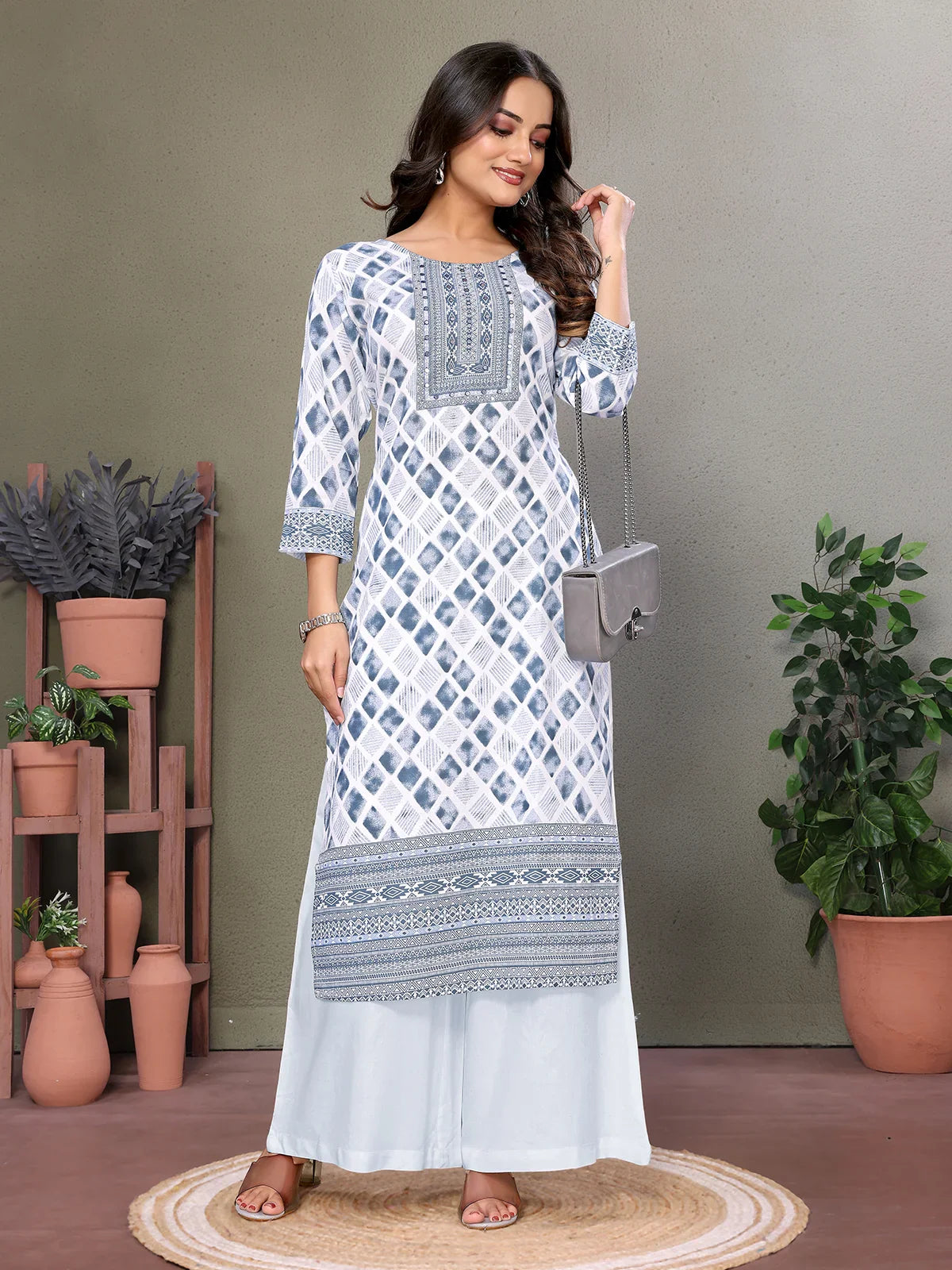 Buy Cotton Embroidered Calf Length Straight Kurta-White