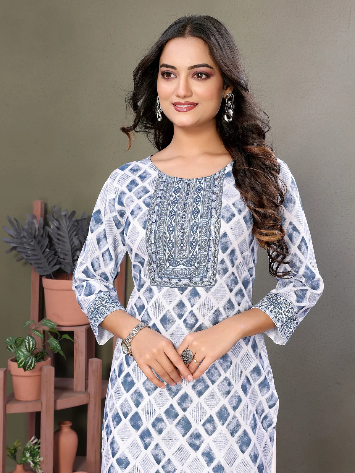 Buy Cotton Embroidered Calf Length Straight Kurta-White