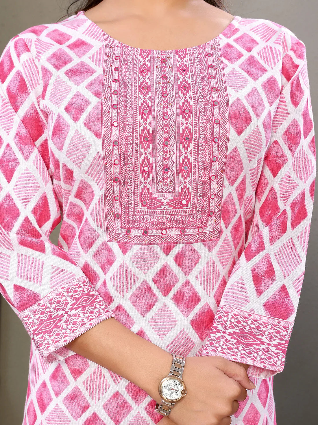 Buy Cotton Embroidered Calf Length Straight Kurta-Pink