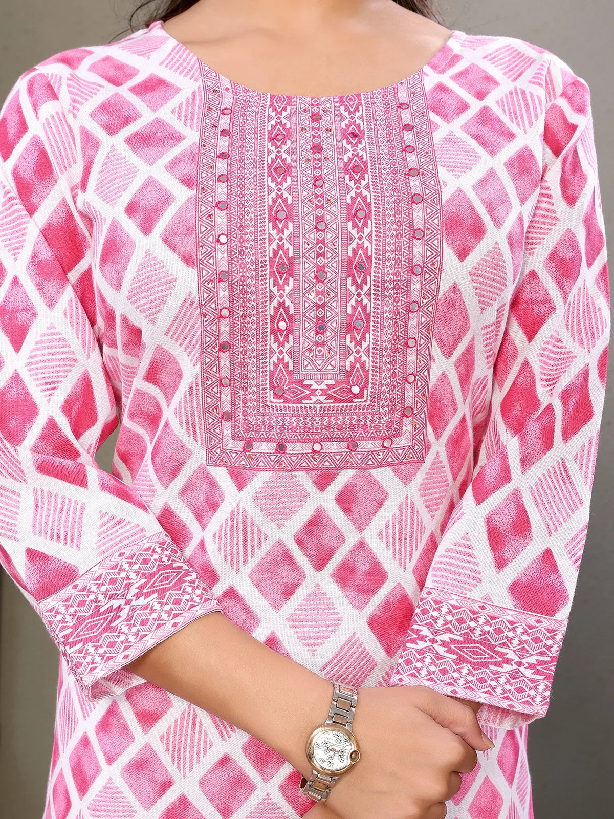 Buy Cotton Embroidered Calf Length Straight Kurta-Pink