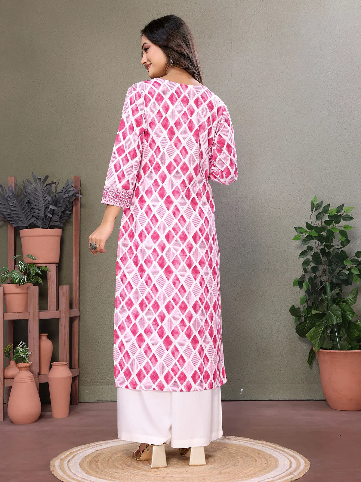 Buy Cotton Embroidered Calf Length Straight Kurta-Pink