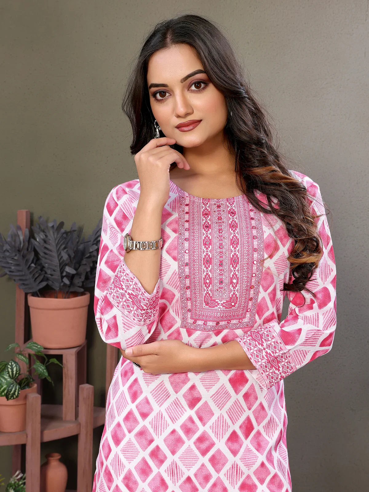 Buy Cotton Embroidered Calf Length Straight Kurta-Pink