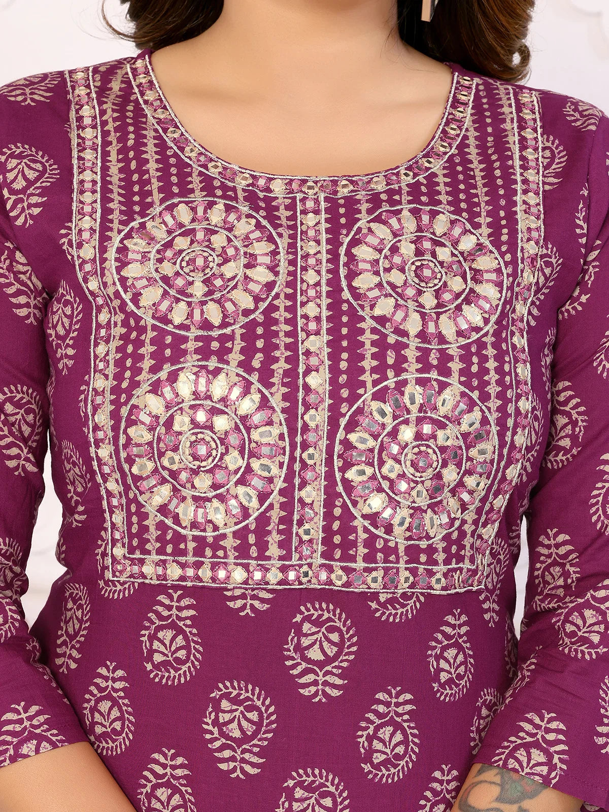 Buy Cotton Embroidered Calf Length Straight Kurta-Wine