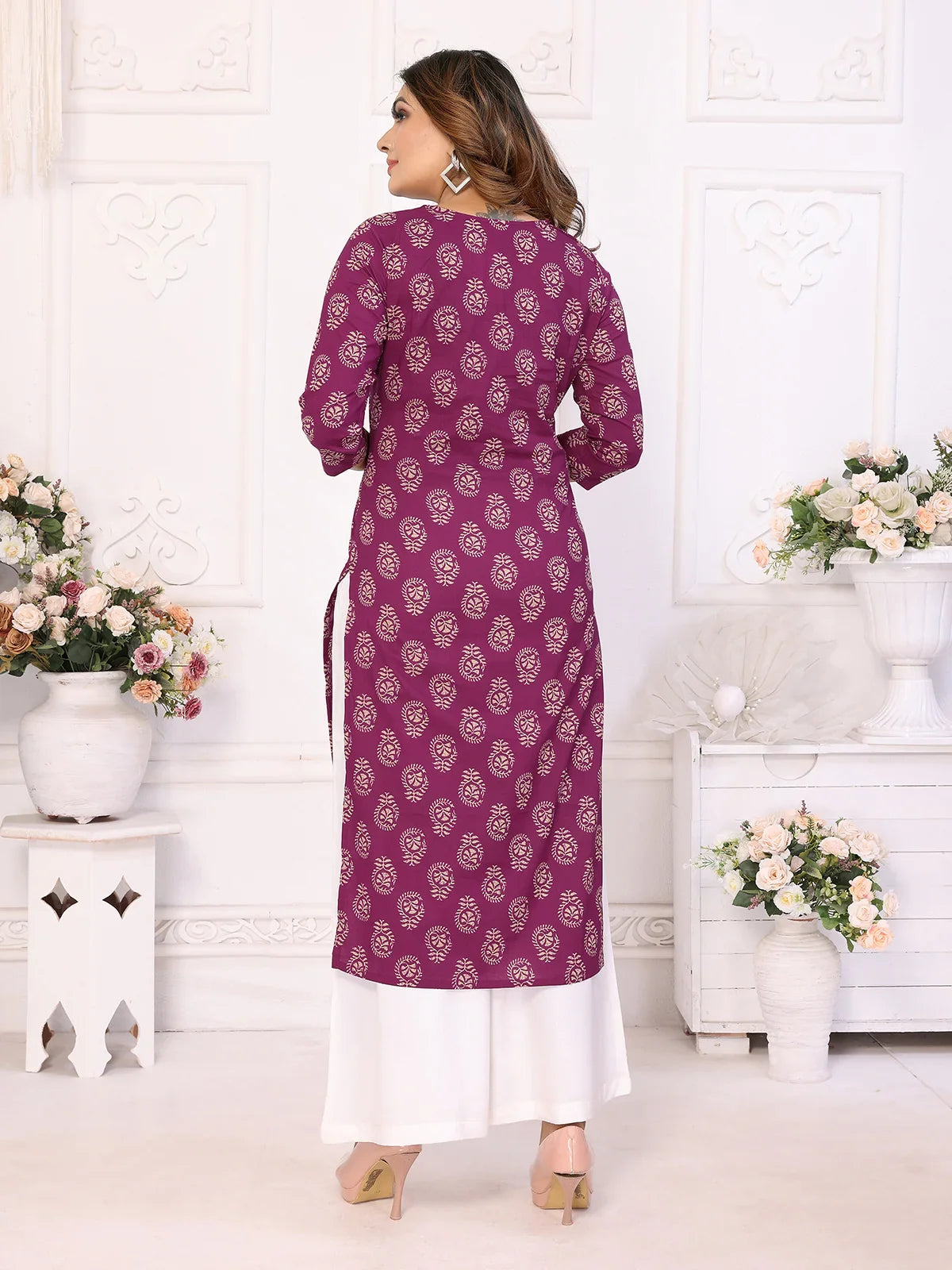 Buy Cotton Embroidered Calf Length Straight Kurta-Wine