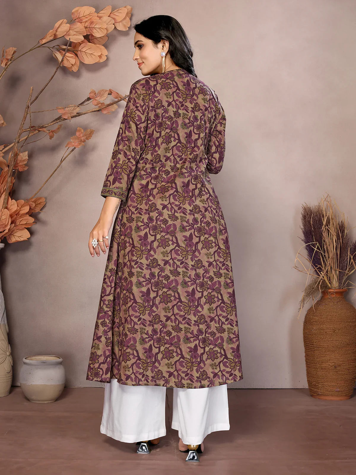 Buy Cotton Embroidered Calf Length Anarkali Kurta-Wine