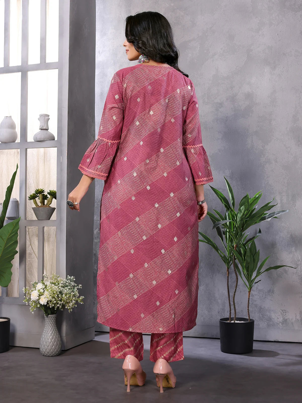 Buy Chanderi Embroidered Calf Length A-line Kurta With Pant-Maroon