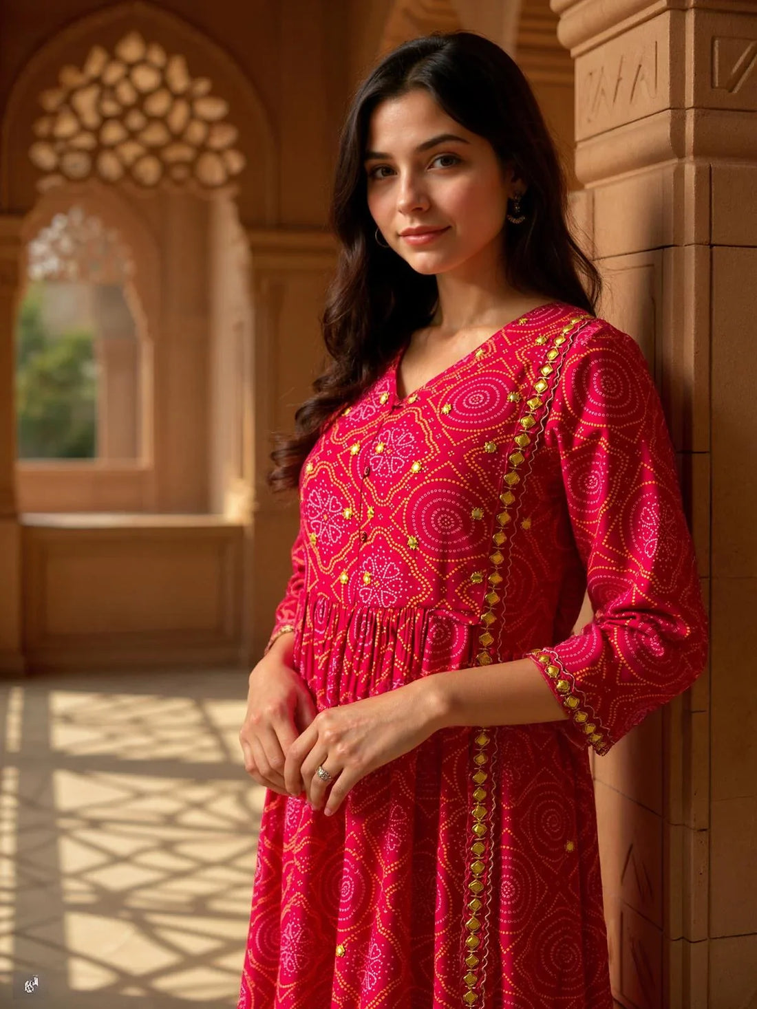 Buy Chanderi Embroidered A-Line Calf Length Kurta-Pink