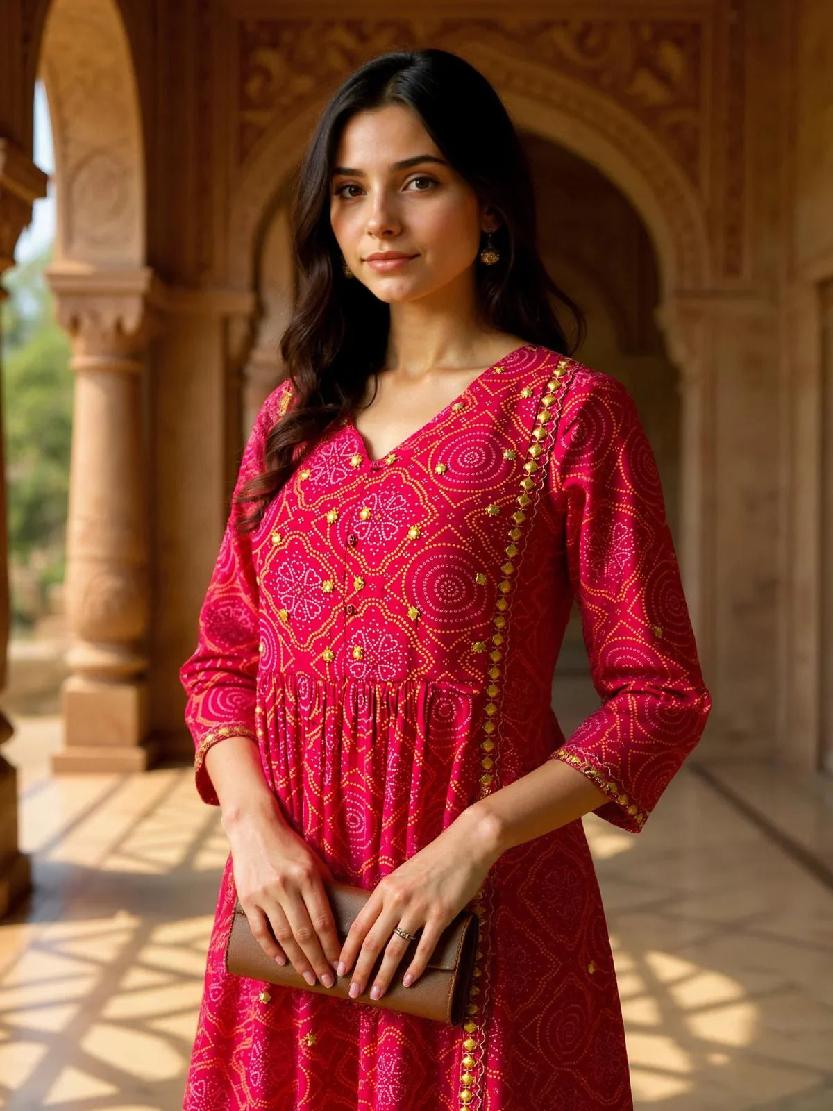 Buy Chanderi Embroidered A-Line Calf Length Kurta-Pink
