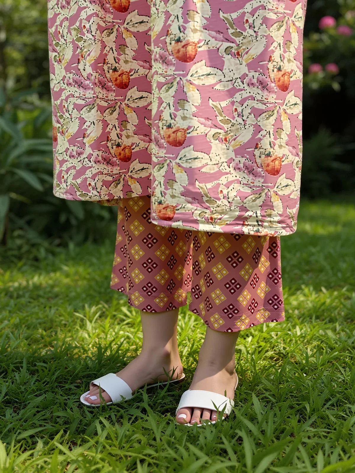 Buy Poly Cotton Embroidered Straight Calf Length Kurta with Pant and Dupatta-Pink