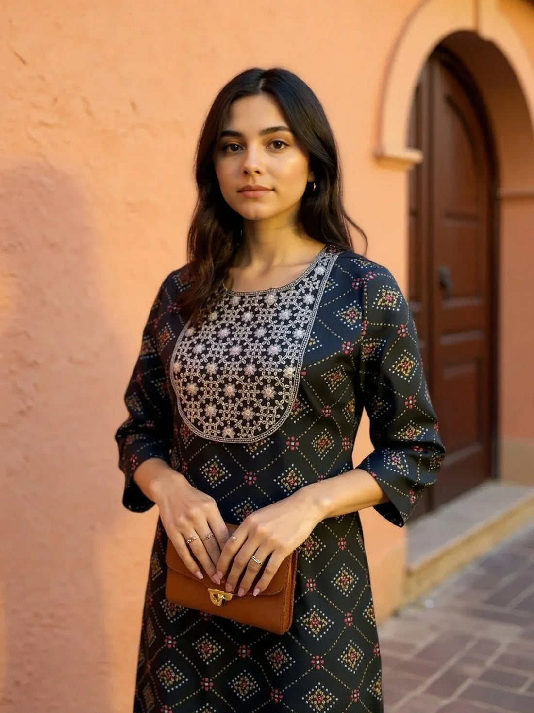 Buy Rayon Embroidered Straight Calf Length Kurta-Black