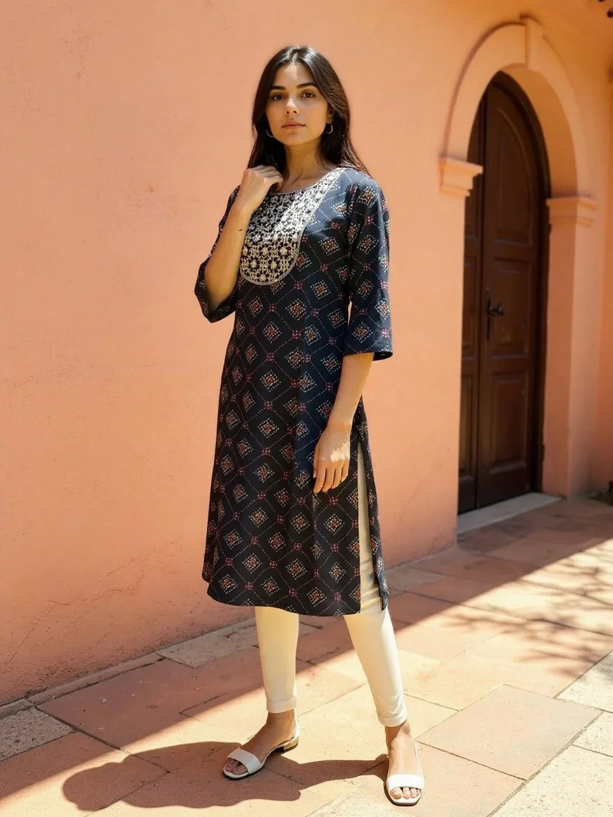 Buy Rayon Embroidered Straight Calf Length Kurta-Black