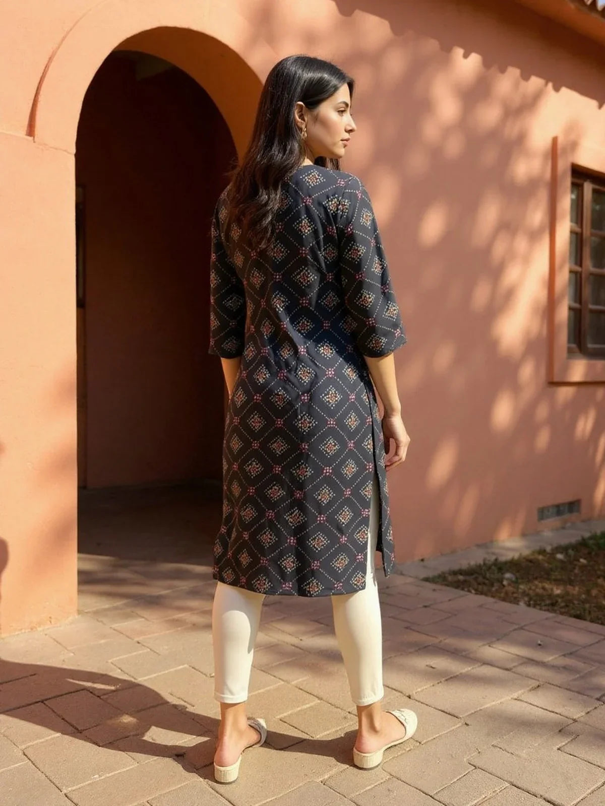 Buy Rayon Embroidered Straight Calf Length Kurta-Black