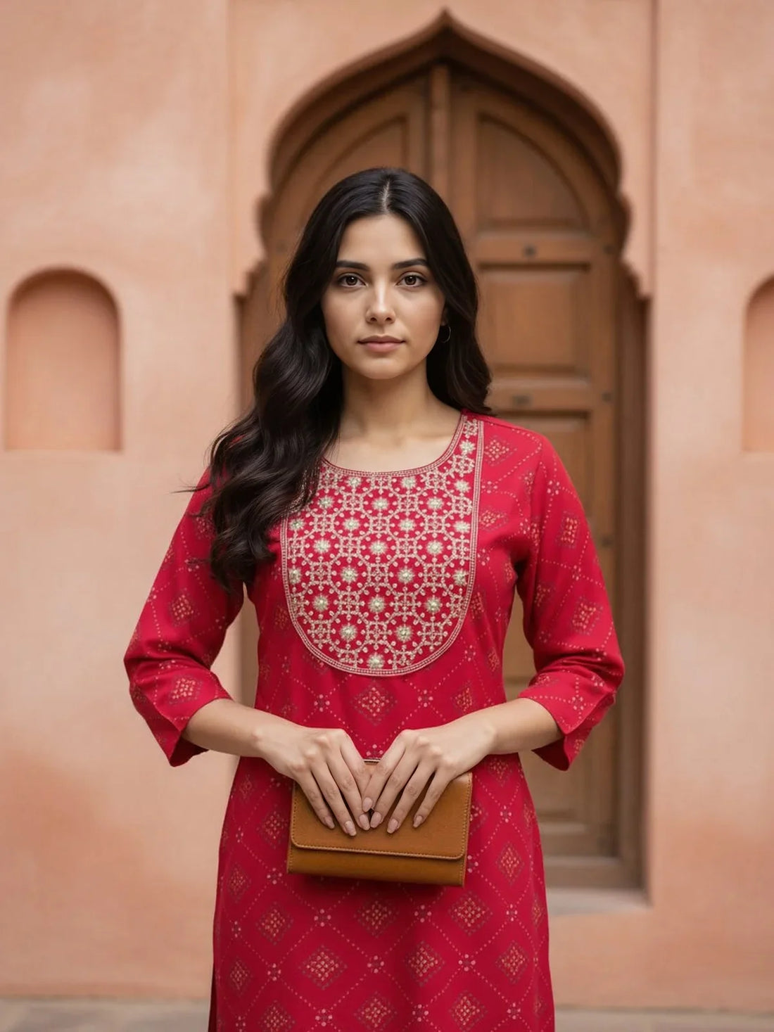 Buy Rayon Embroidered Straight Calf Length Kurta-Pink
