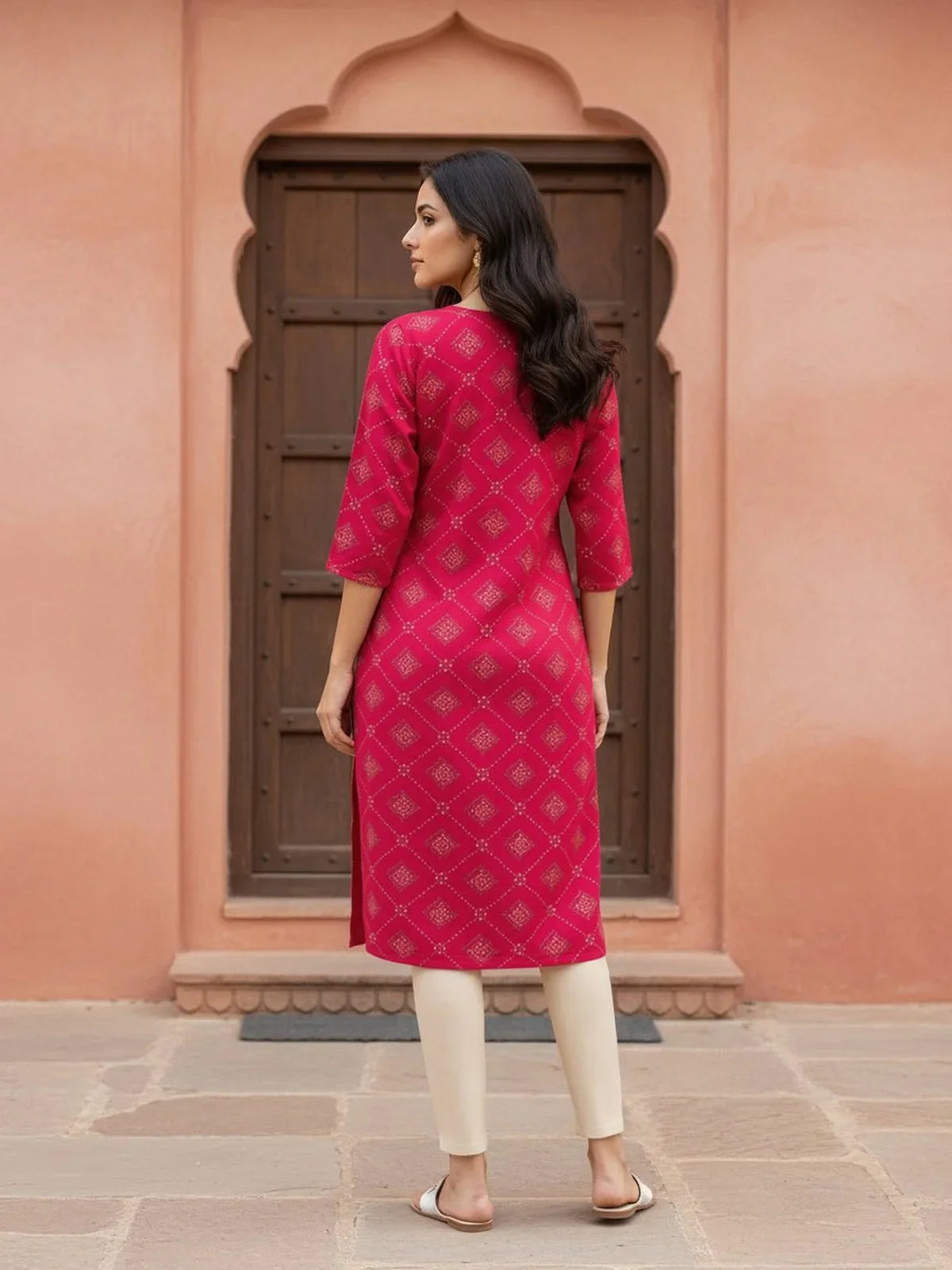 Buy Rayon Embroidered Straight Calf Length Kurta-Pink