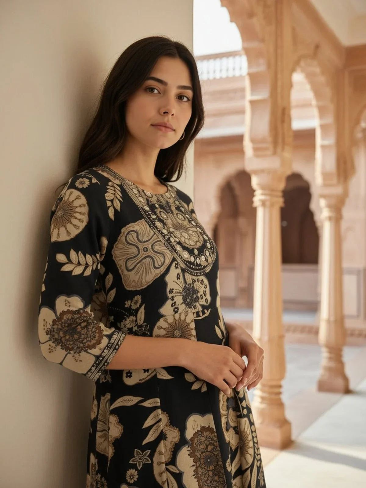 Buy Rayon Embroidered Anarkali Calf Length Kurta-Navy Blue