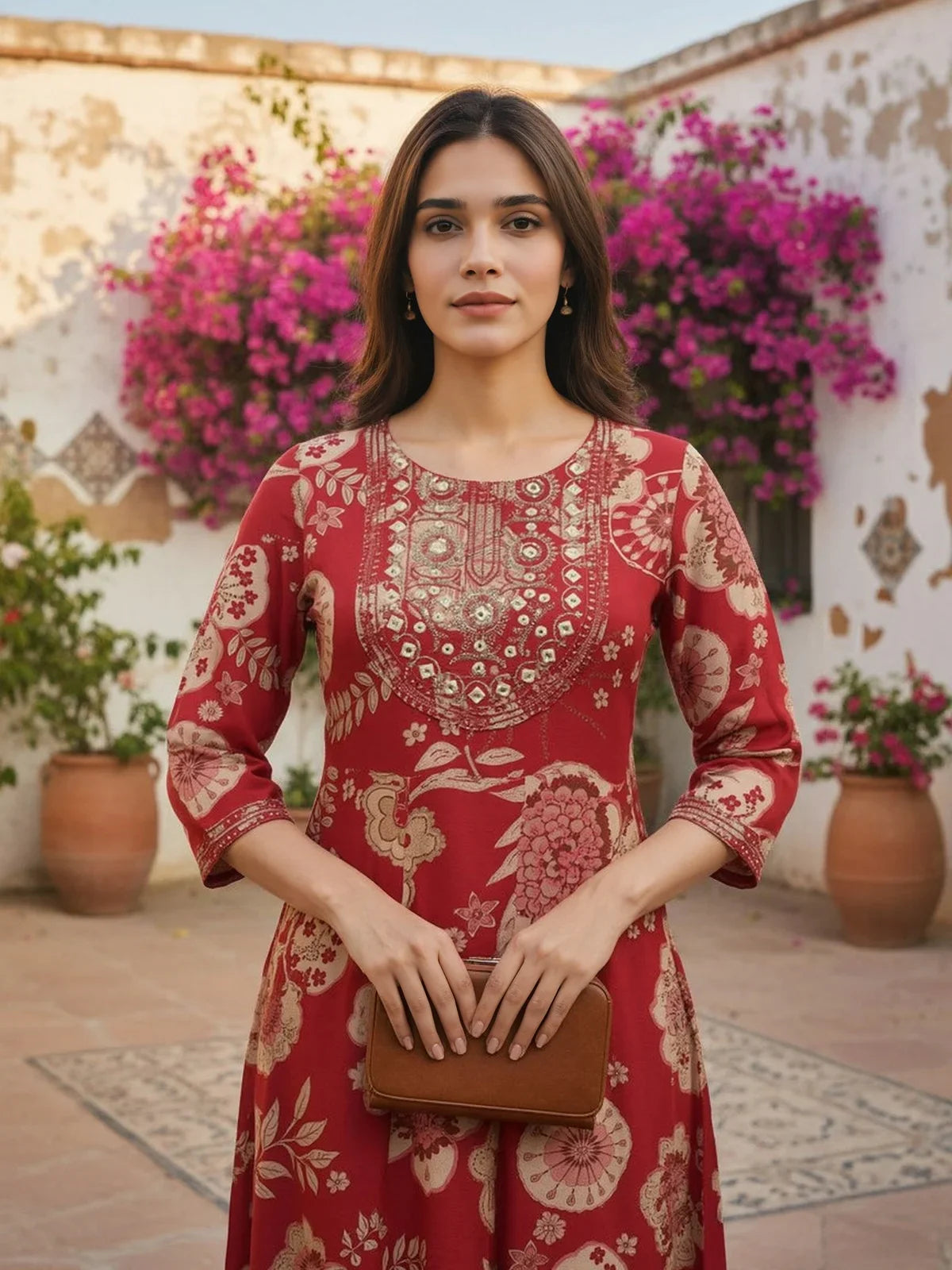 Buy Rayon Embroidered Anarkali Calf Length Kurta-Pink