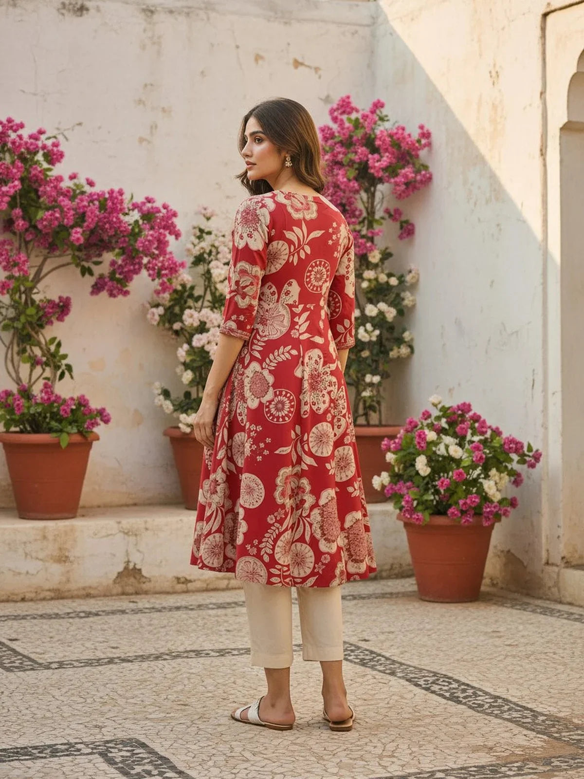 Buy Rayon Embroidered Anarkali Calf Length Kurta-Pink