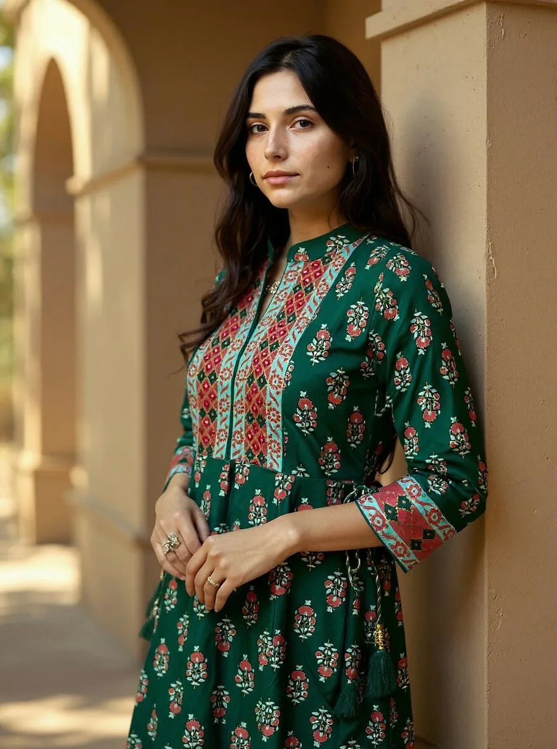 Buy Rayon Embroidered Anarkali Calf Length Kurta-Green