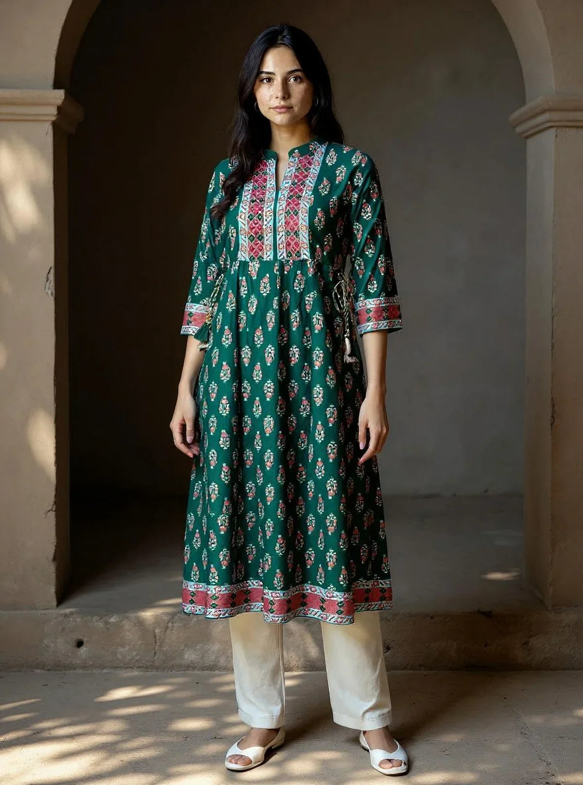Buy Rayon Embroidered Anarkali Calf Length Kurta-Green