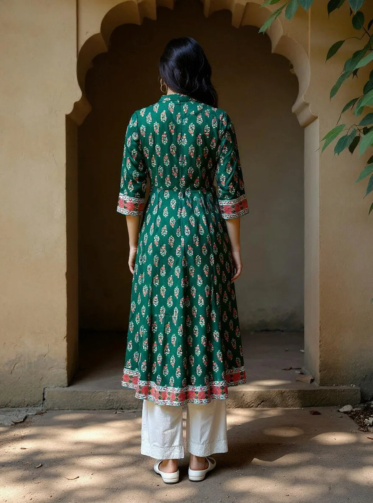 Buy Rayon Embroidered Anarkali Calf Length Kurta-Green