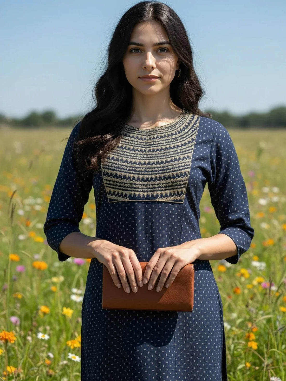 Buy Rayon Embroidered Straight Calf Length Kurta-Navy Blue