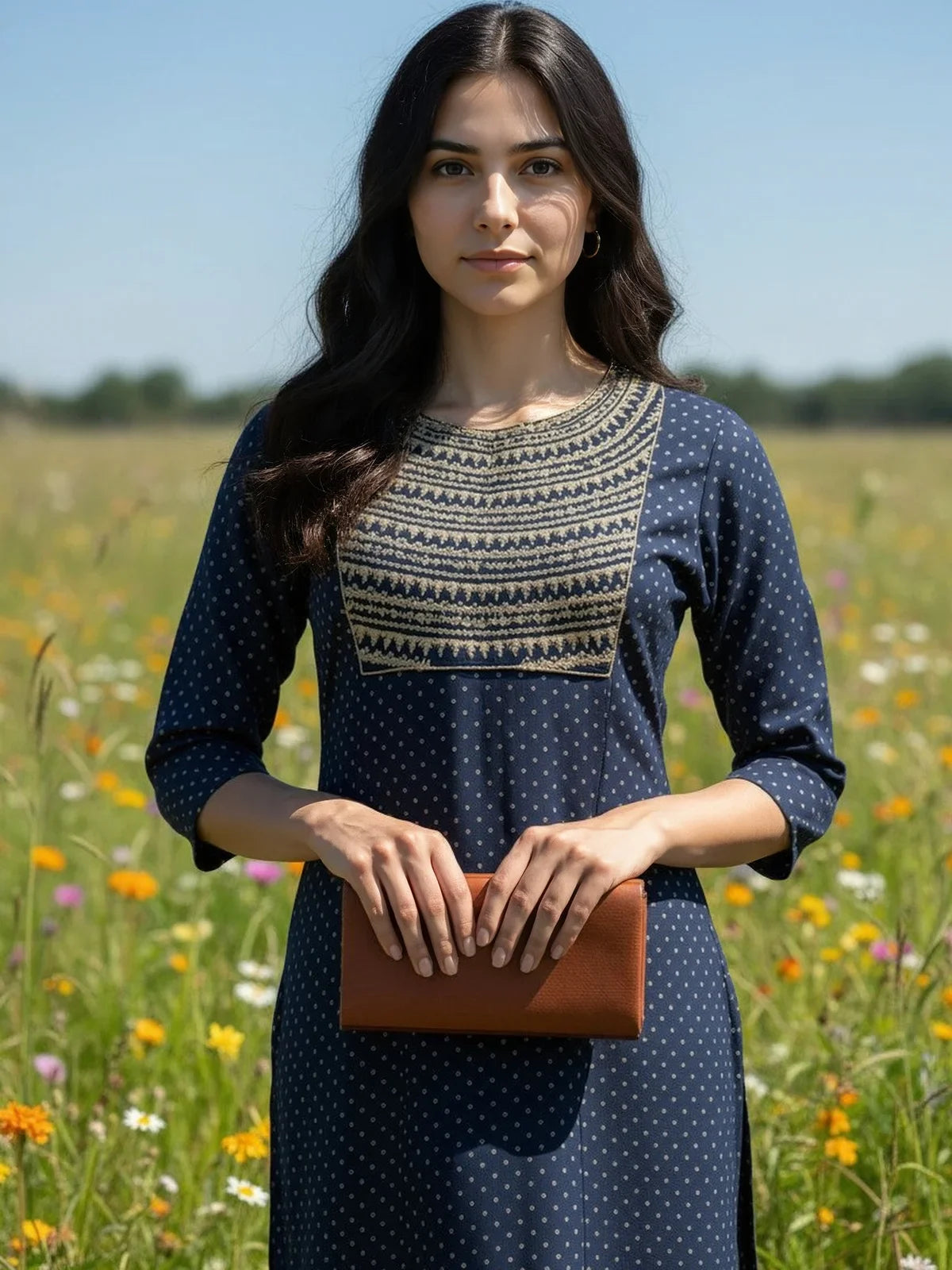 Buy Rayon Embroidered Straight Calf Length Kurta-Navy Blue