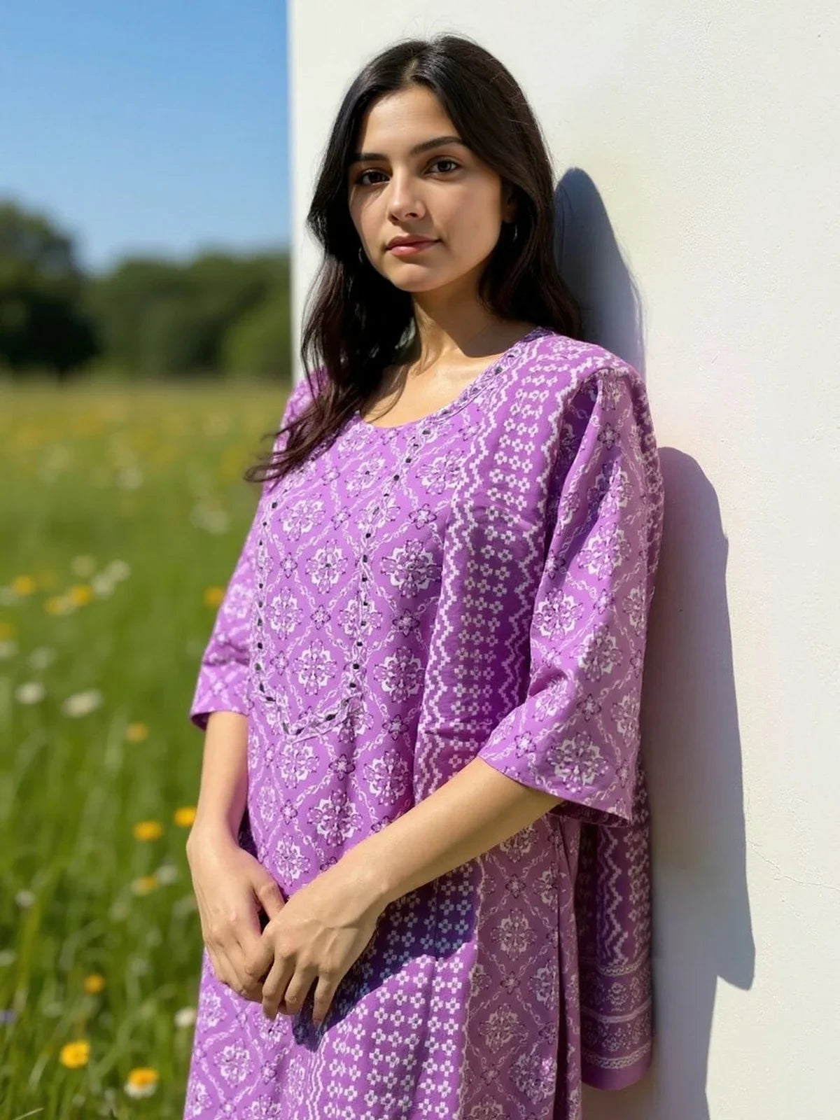 Buy Cotton Printed Straight Calf Length Salwar Suit-Purple