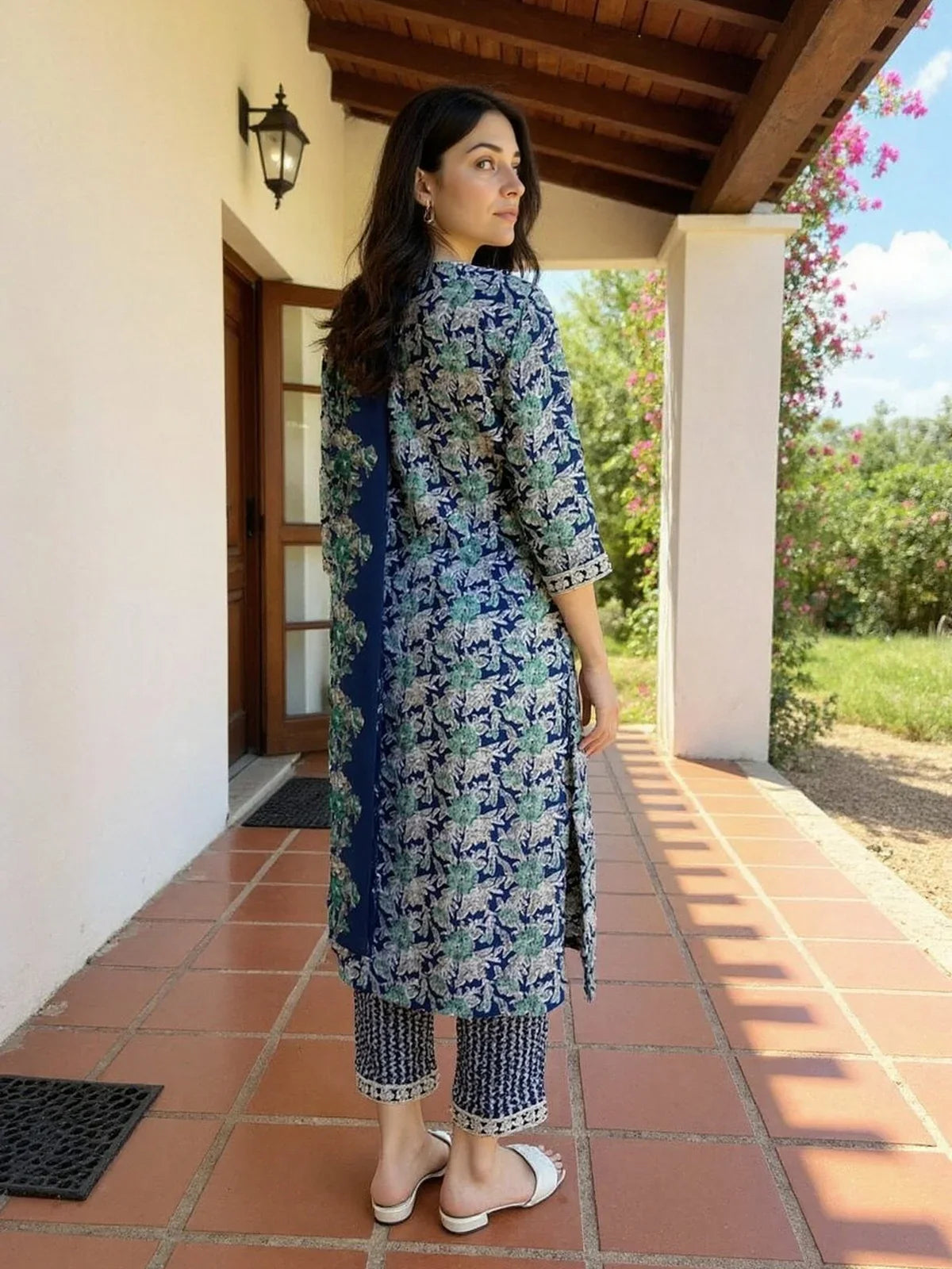 Buy Rayon Embroidered Straight Calf Length Salwar Suit-Blue