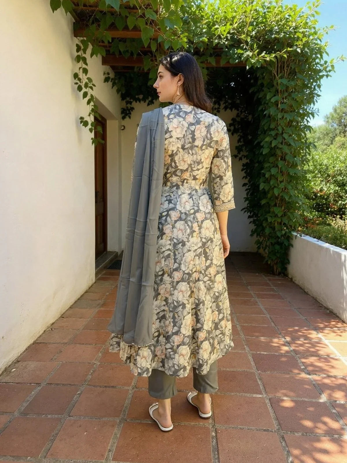 Buy Rayon Embroidered Anarkali Calf Length Salwar Suit-Grey
