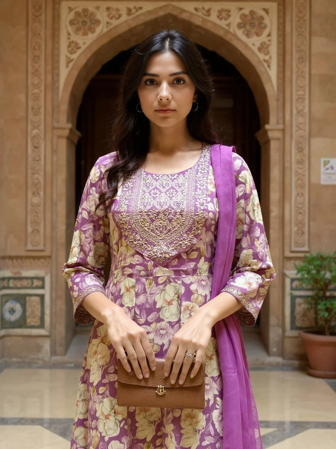 Buy Rayon Printed Straight Calf Length Salwar Suit-Purple