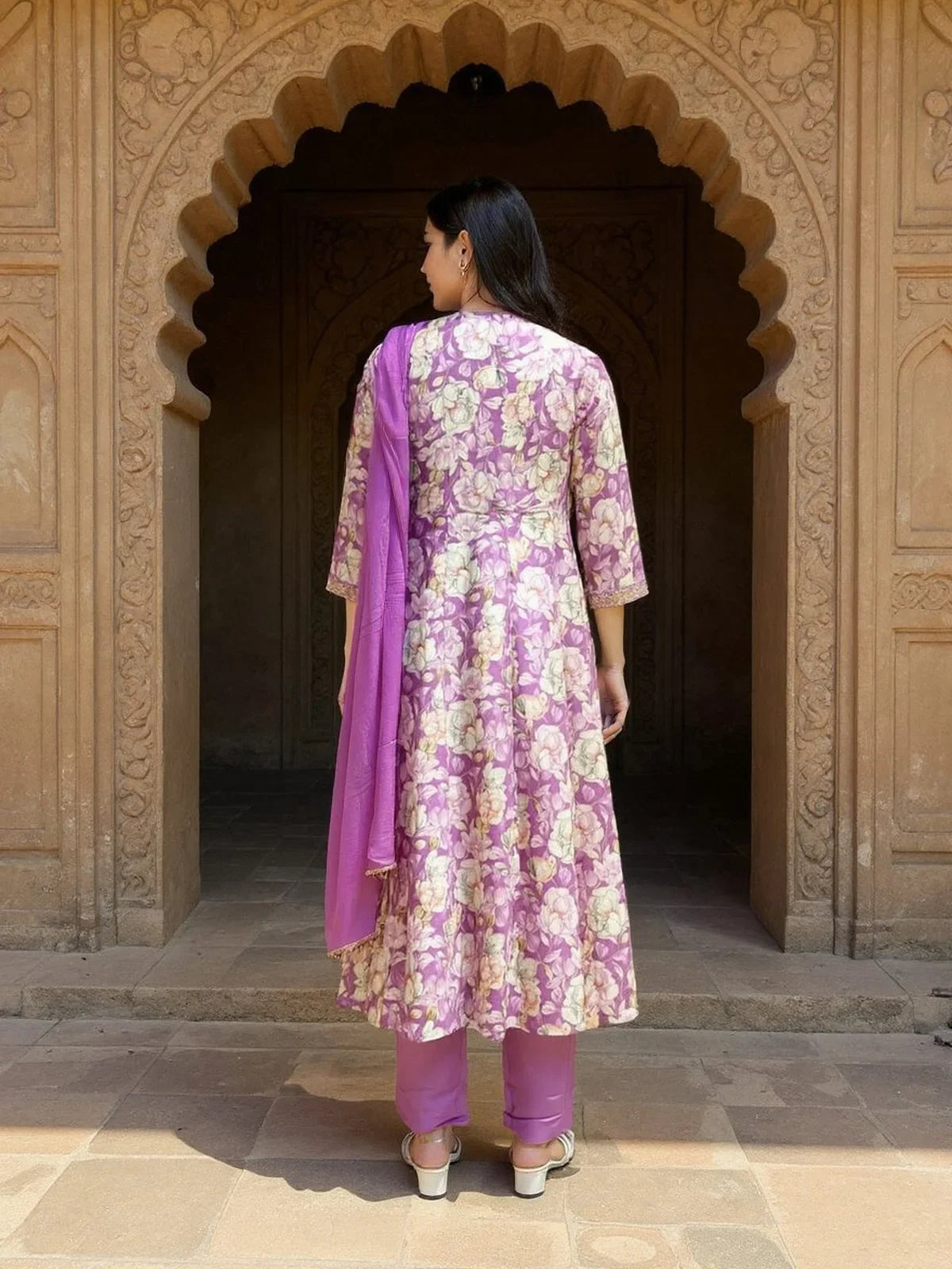 Buy Rayon Printed Straight Calf Length Salwar Suit-Purple