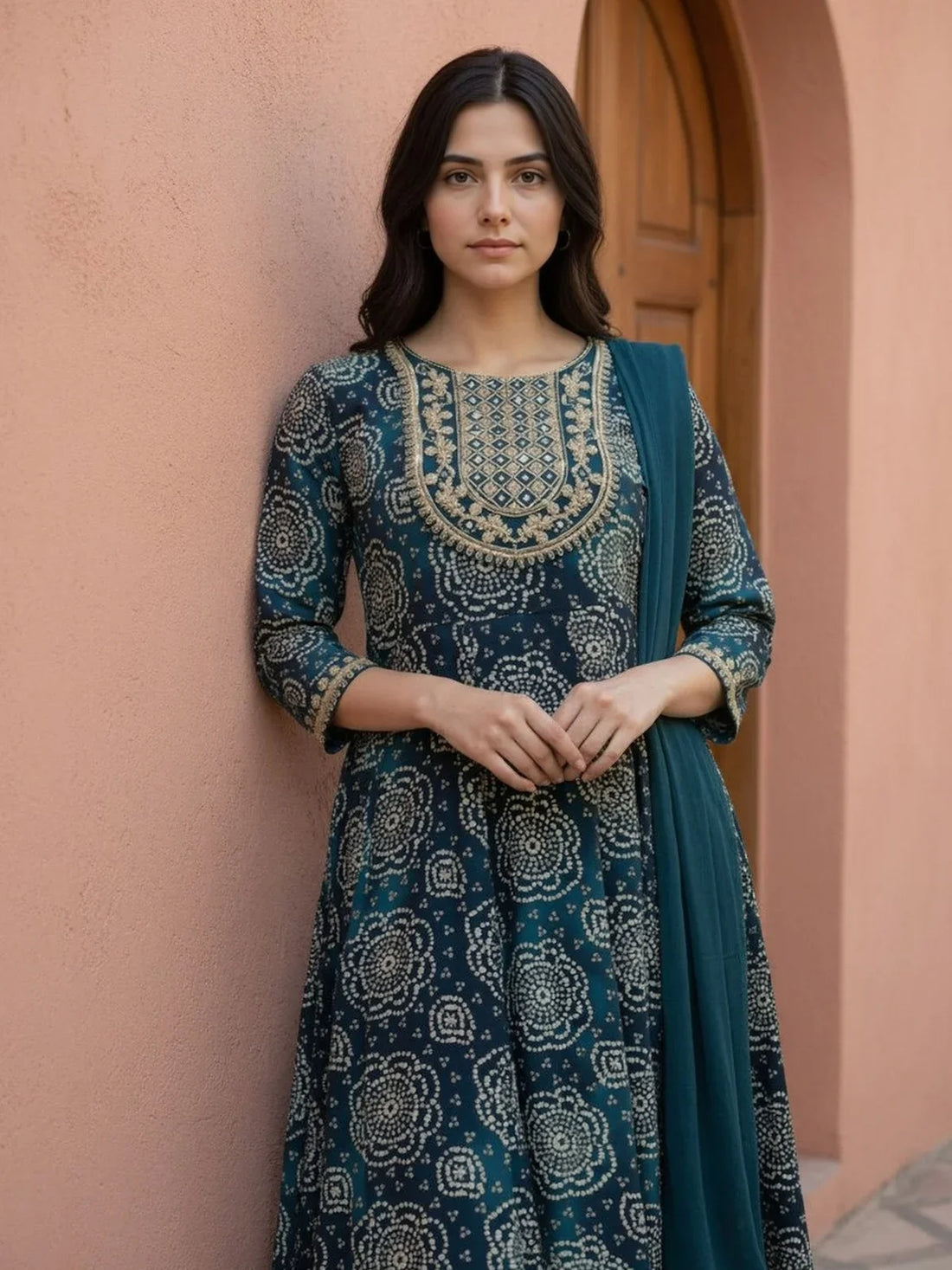 Buy Rayon Embroidered Anarkali Calf Length Salwar Suit-Blue