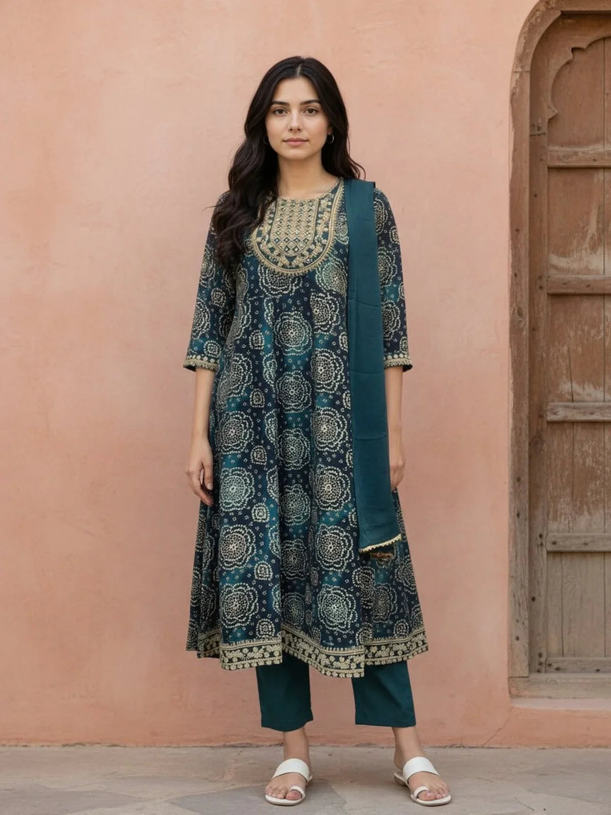 Buy Rayon Embroidered Anarkali Calf Length Salwar Suit-Blue