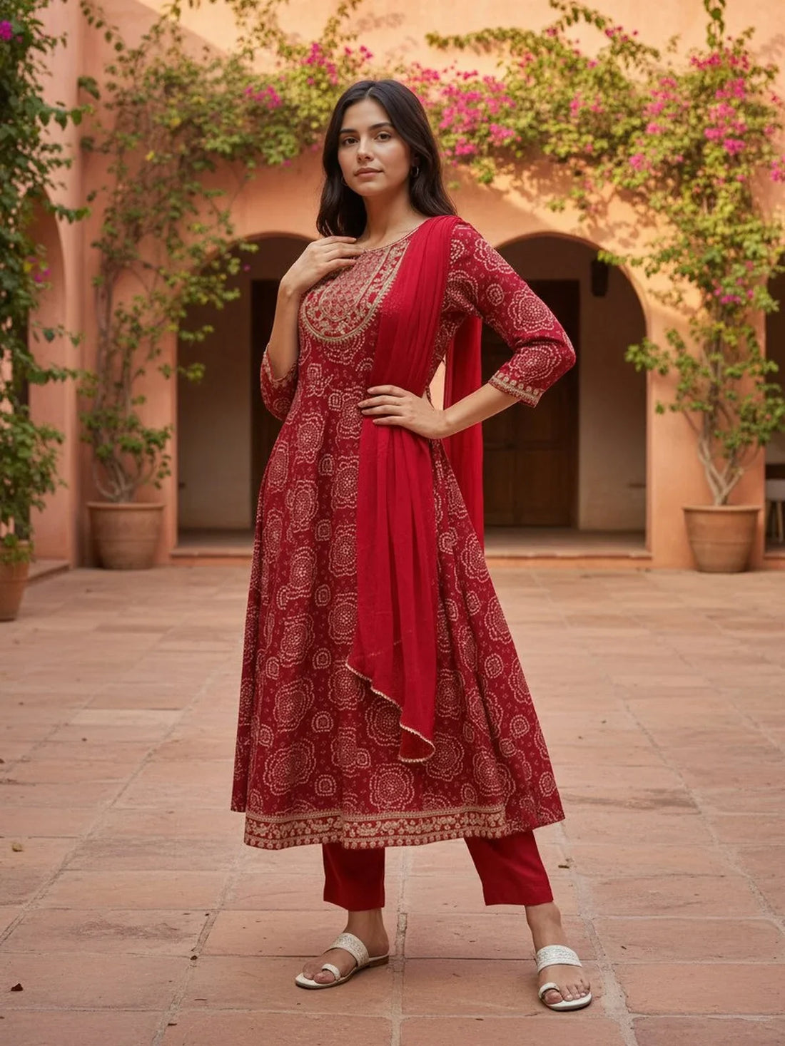 Buy Rayon Embroidered Anarkali Calf Length Salwar Suit-Pink