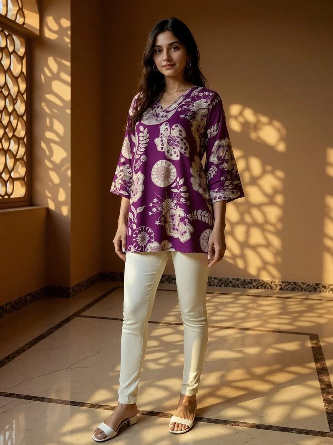 Buy Rayon Printed Straight Short Length Short Kurti-Purple