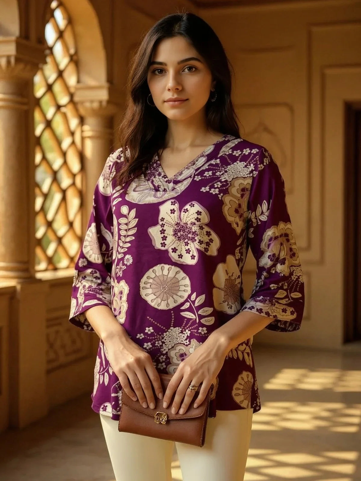 Buy Rayon Printed Straight Short Length Short Kurti-Purple