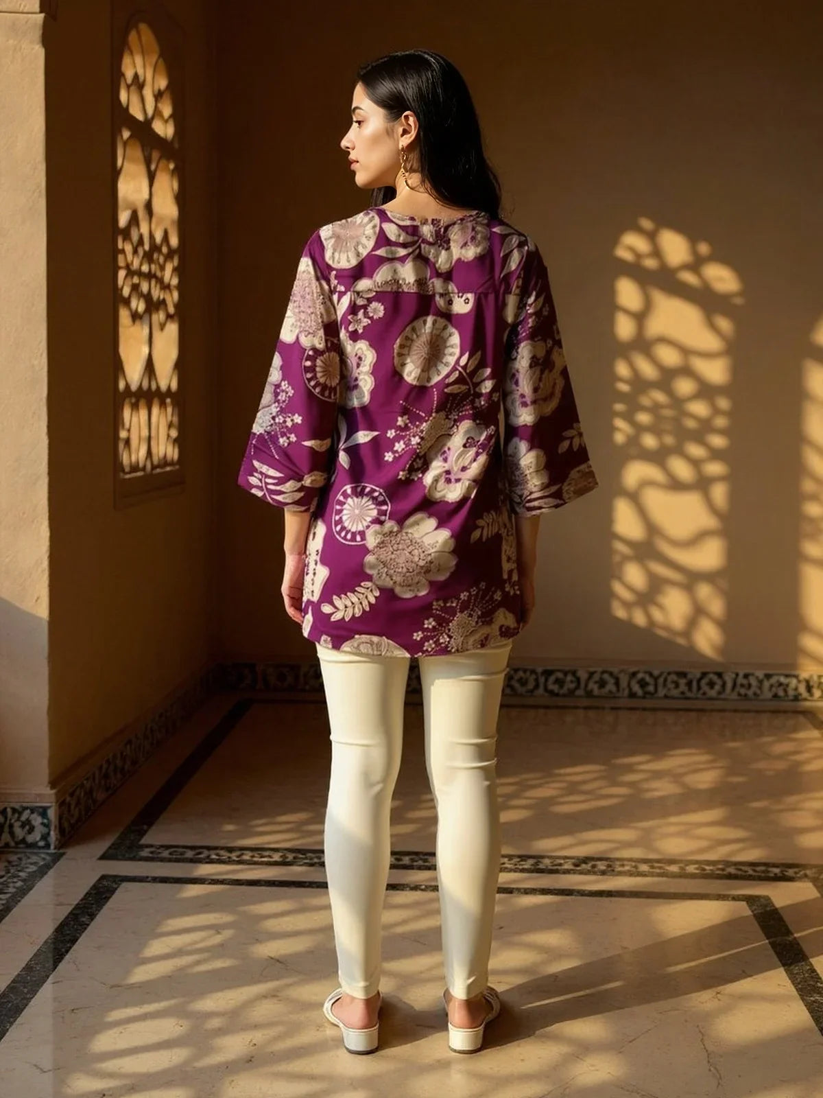 Buy Rayon Printed Straight Short Length Short Kurti-Purple