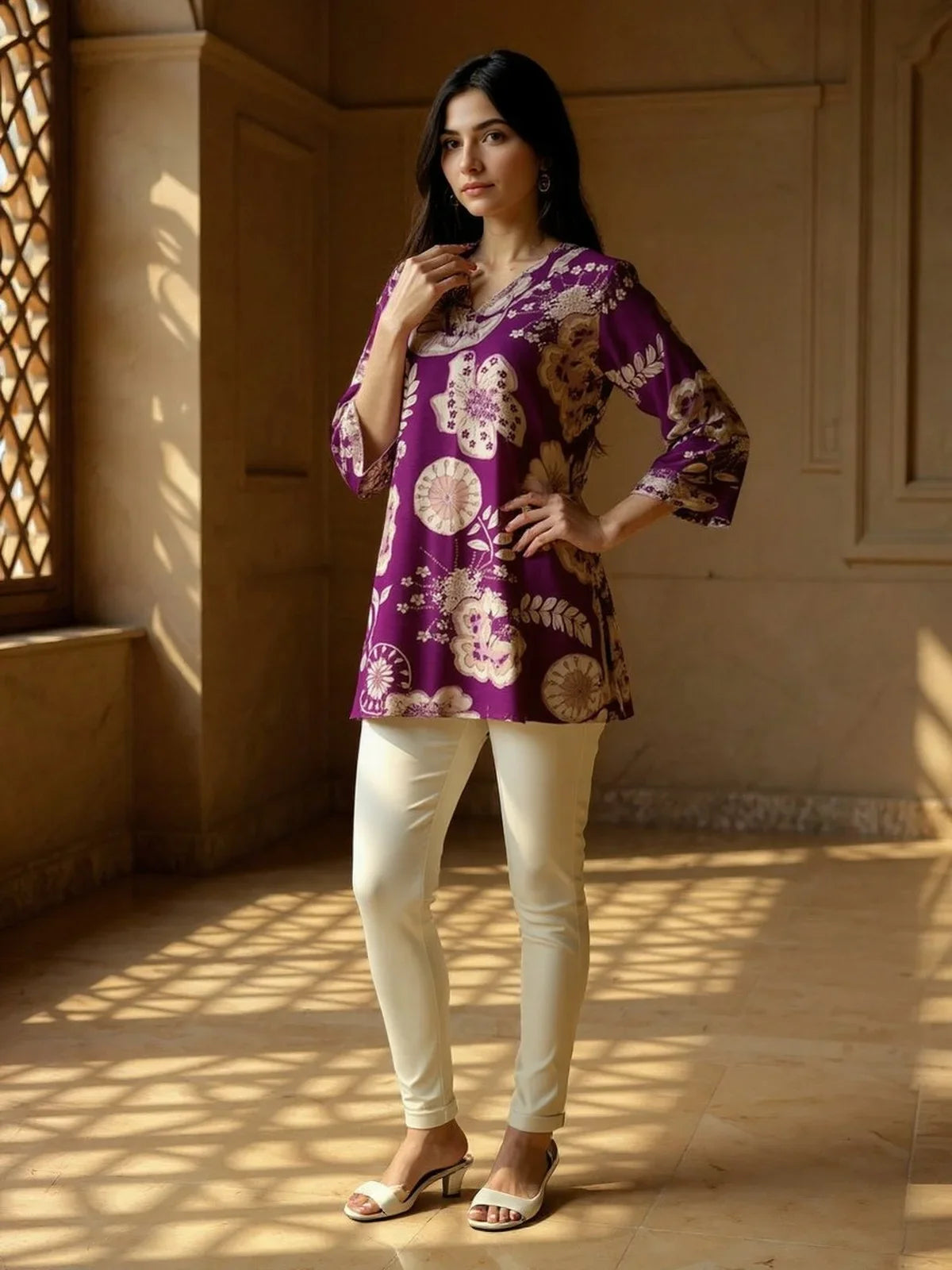 Buy Rayon Printed Straight Short Length Short Kurti-Purple