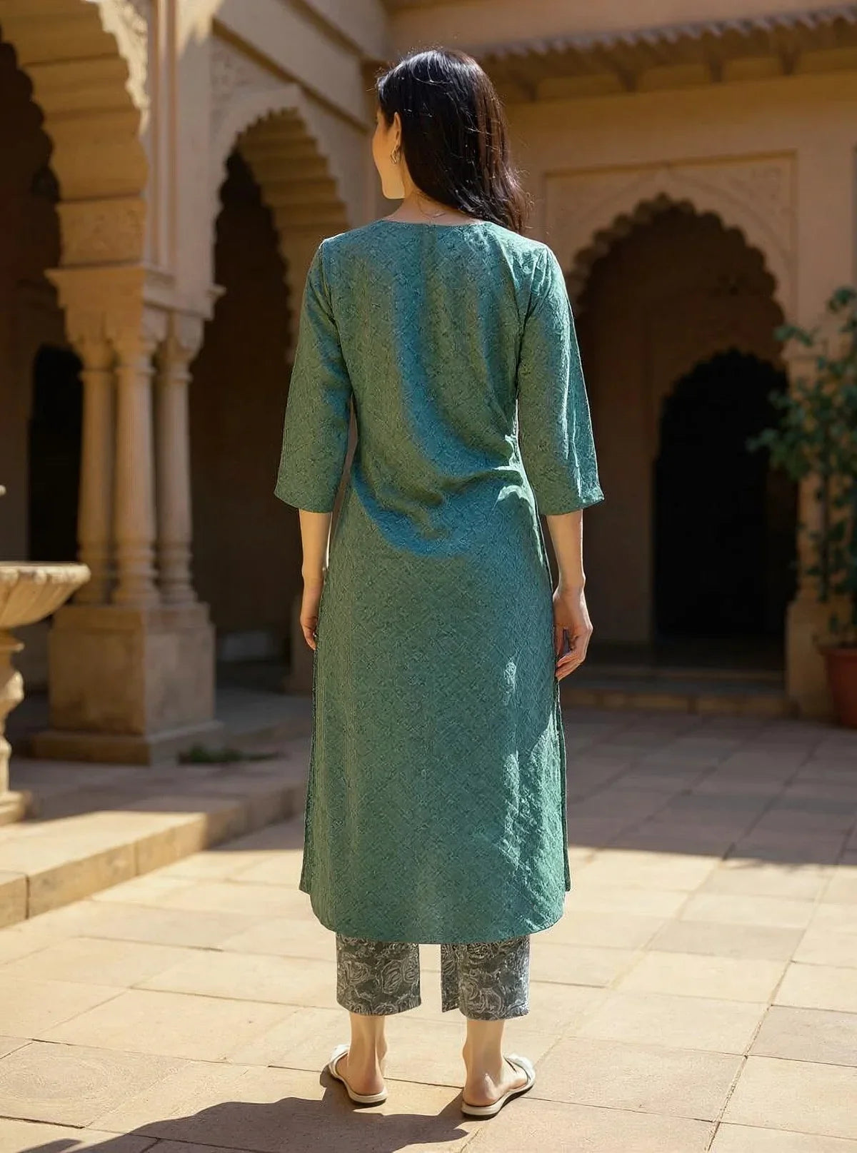 Buy Cotton Printed Straight Calf Length Kurta with Pant-Green