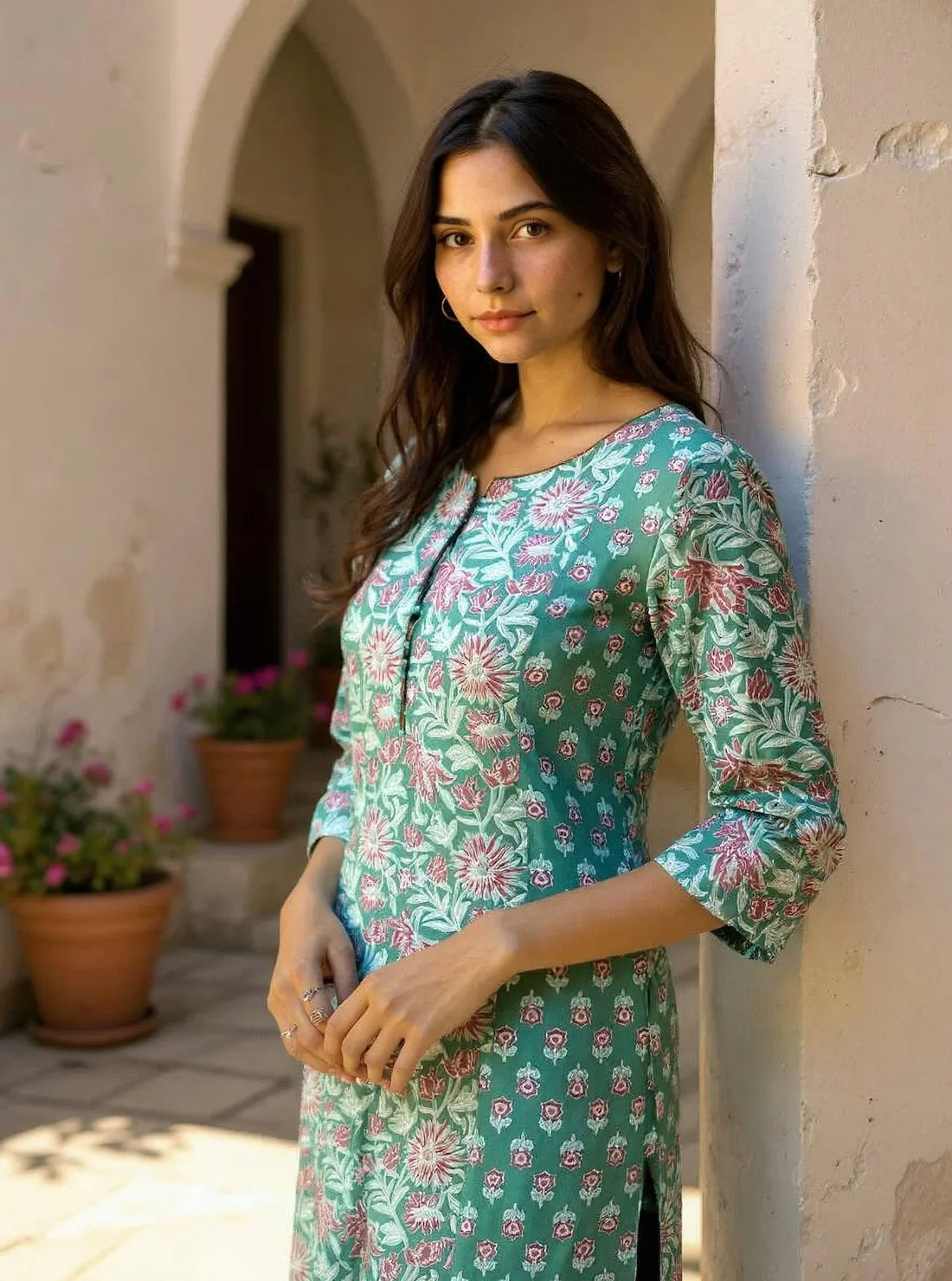 Buy Rayon Printed Straight Calf Length Kurta with Pant-Green
