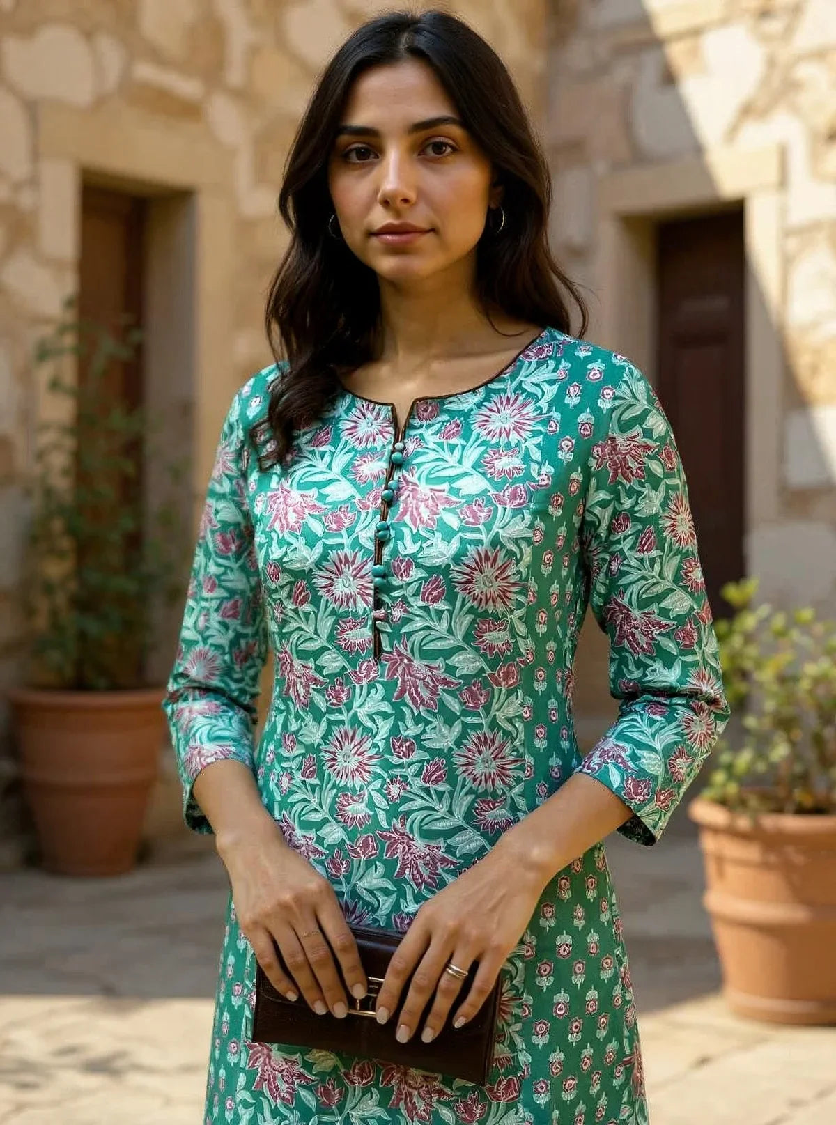 Buy Rayon Printed Straight Calf Length Kurta with Pant-Green