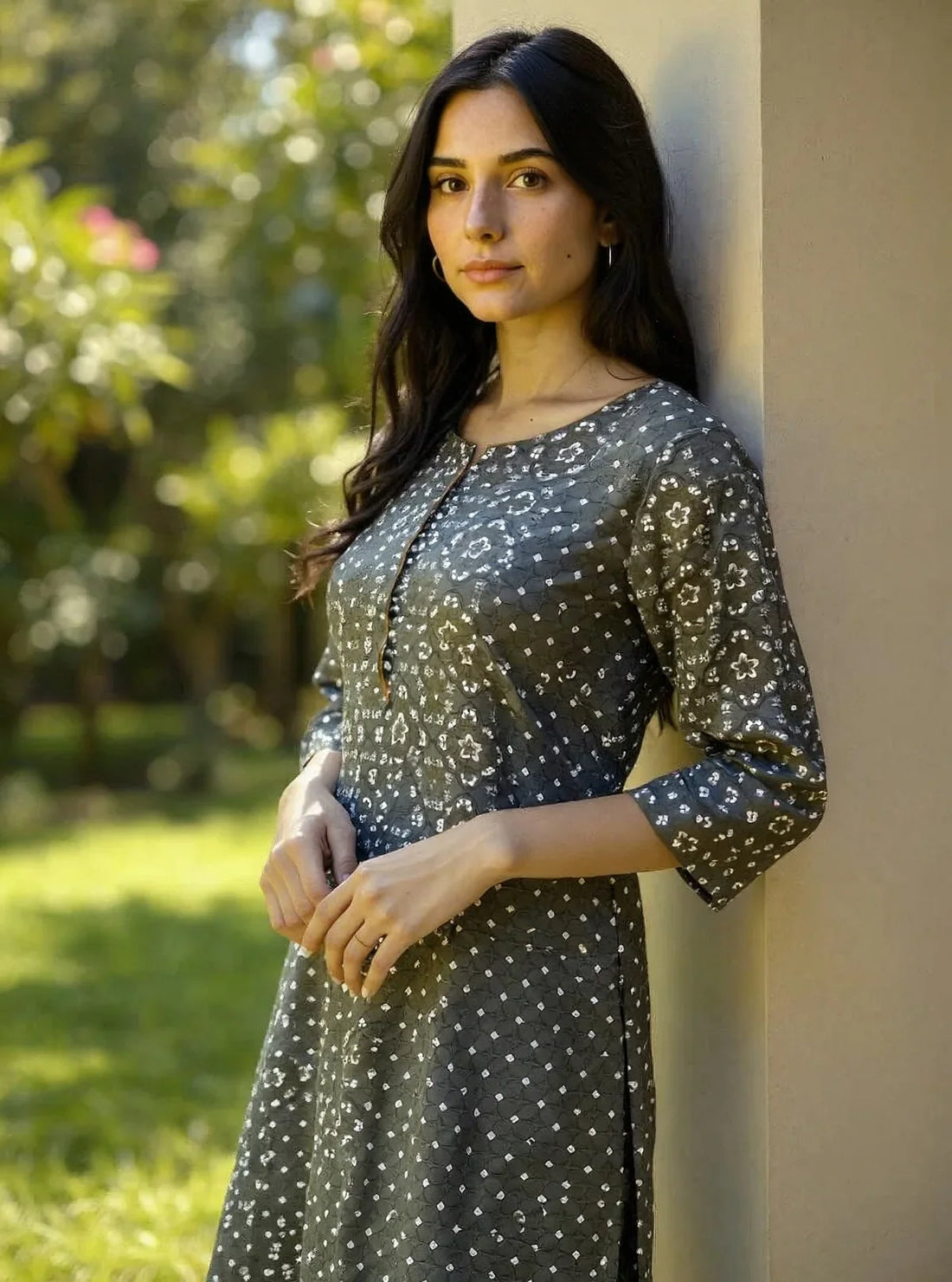 Buy Rayon Printed Straight Calf Length Kurta with Pant-Grey