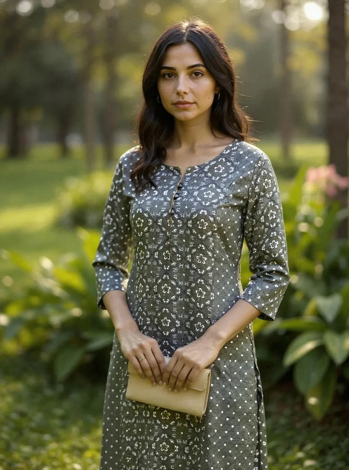 Buy Rayon Printed Straight Calf Length Kurta with Pant-Grey