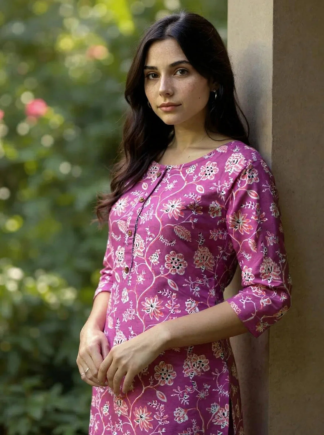 Buy Rayon Printed Straight Knee Length Kurta-Pink