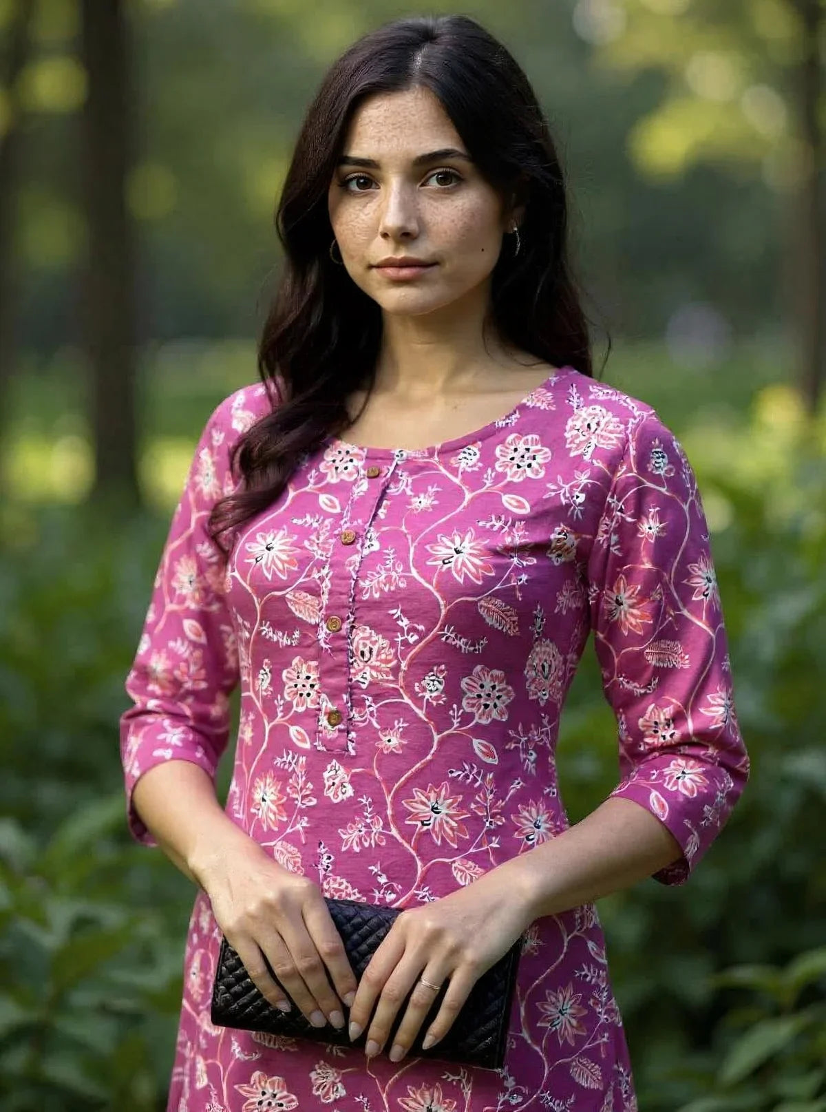 Buy Rayon Printed Straight Knee Length Kurta-Pink