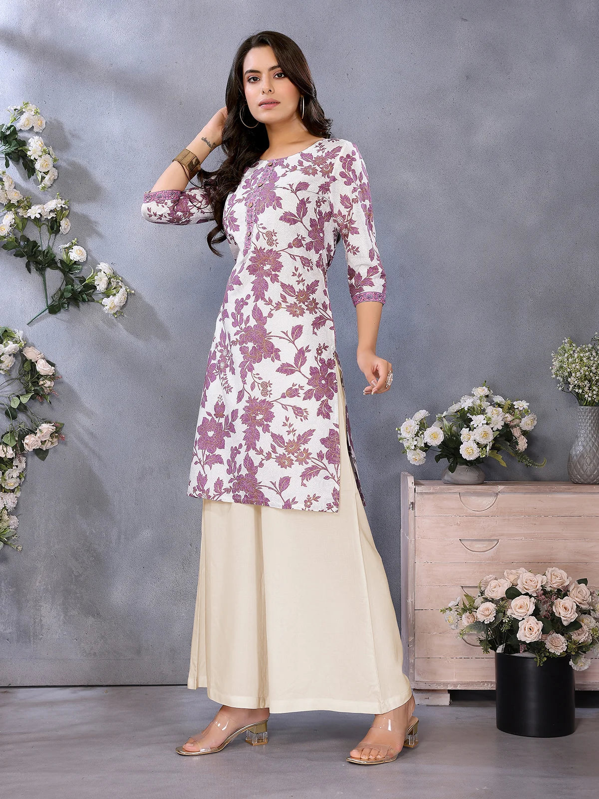 Buy Rayon Printed Straight Knee Length Kurta-Mauve