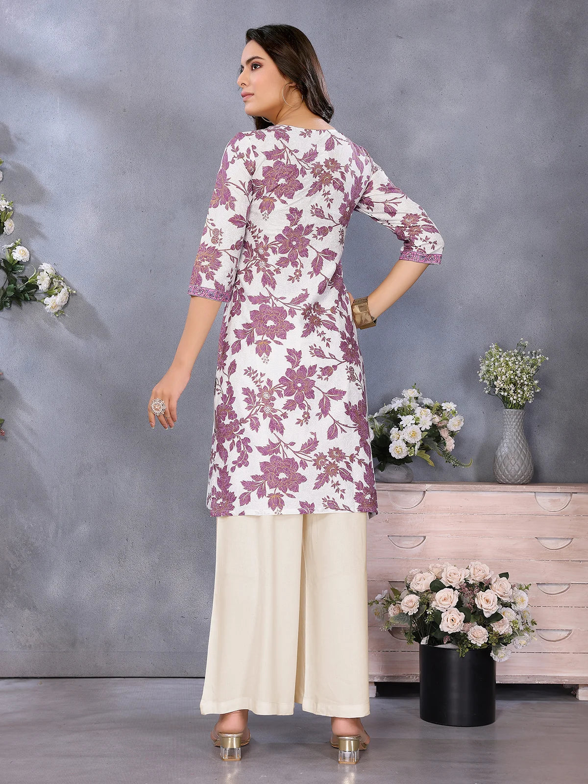 Buy Rayon Printed Straight Knee Length Kurta-Mauve