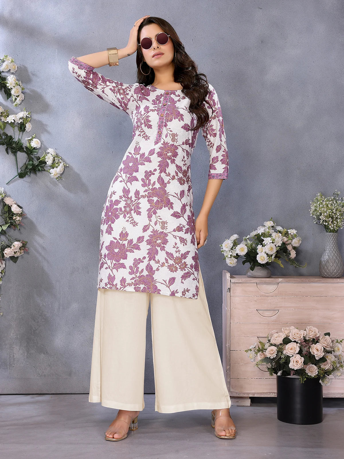 Buy Rayon Printed Straight Knee Length Kurta-Mauve