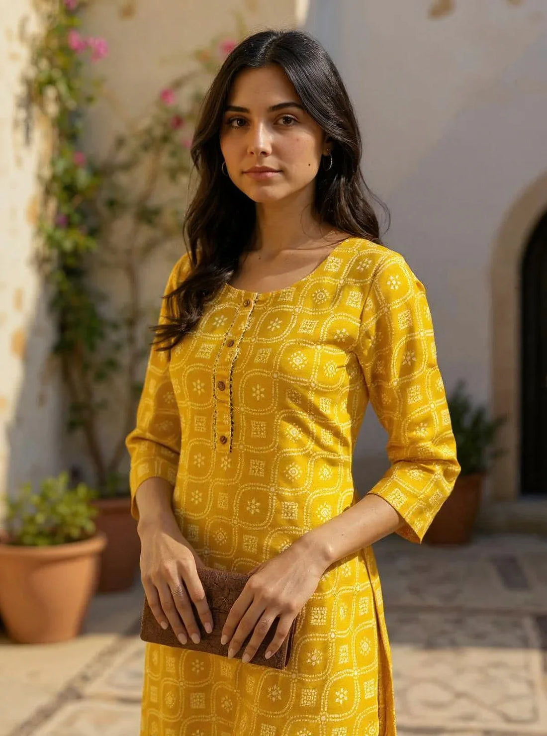 Buy Cotton Printed Straight Calf Length Kurta-Yellow