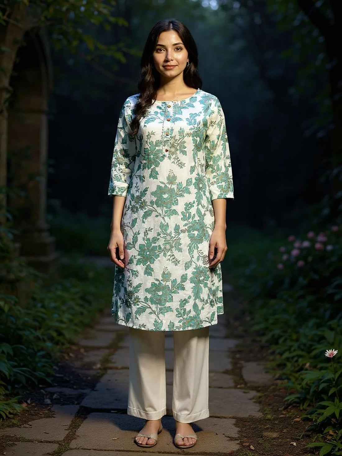 Buy Cotton Printed Straight Knee Length Kurta-Green
